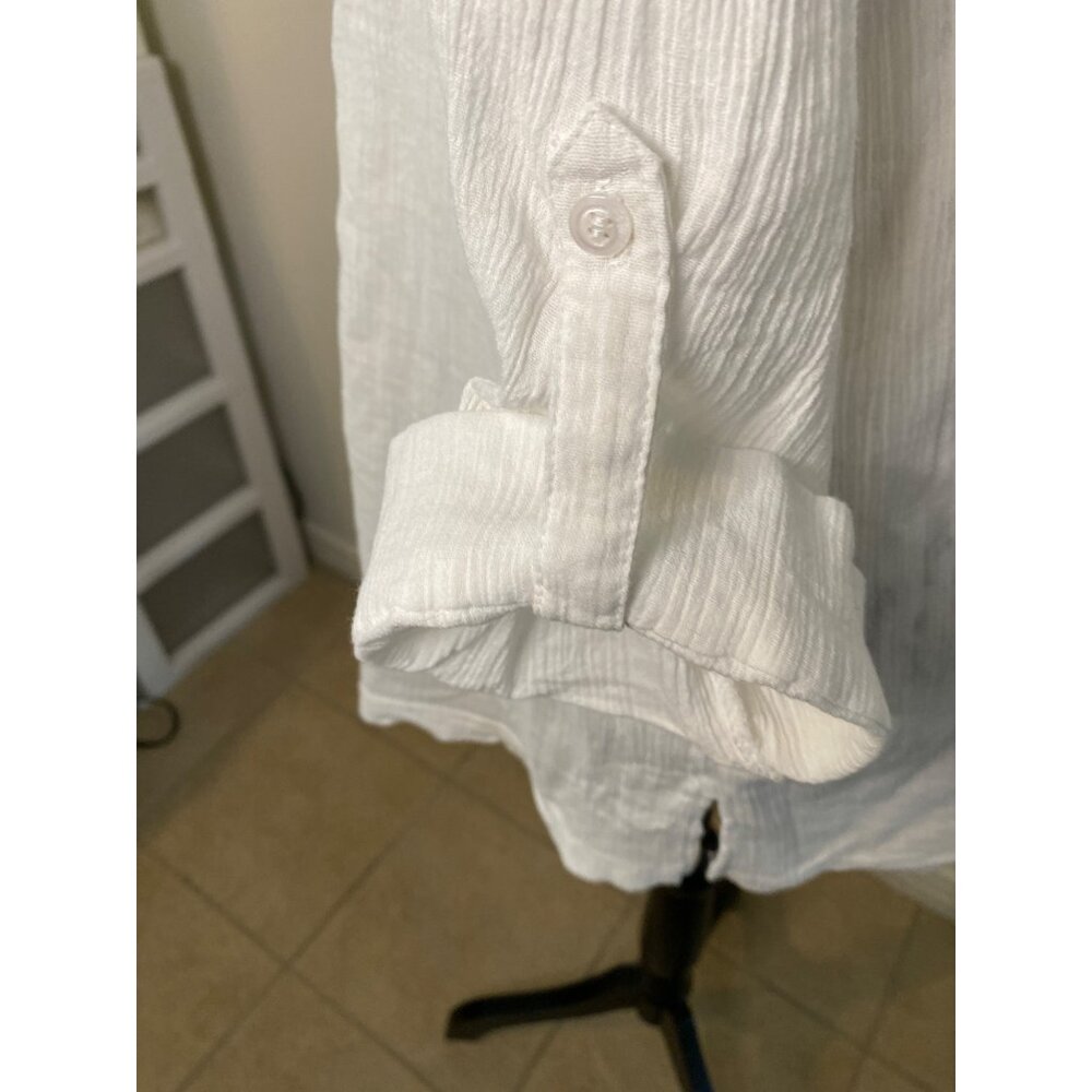 Sun Bay Cotton Top White Crinkle 3/4 Sleeve Tunic Chenille Palm Size P XL - Picture 5 of 12